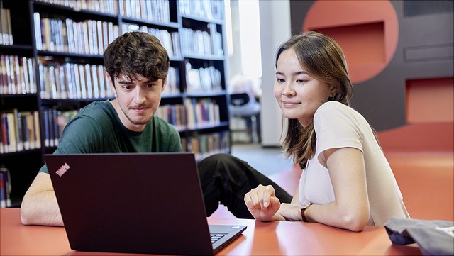 Studierende arbeiten an einem Computer