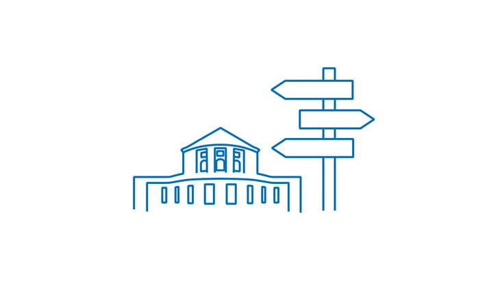 Icon Gebäude mit Wegweiser